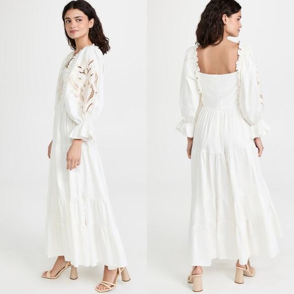 Lug Von Siga Daphne Embroidered Puff Sleeve Maxi Dress Off-White Size 34 FR/US 2 - Picture 12 of 12